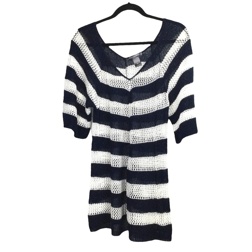 United States Sweaters Y2K Nautical Coastal Striped Open Knit Beachy Tunic Top L